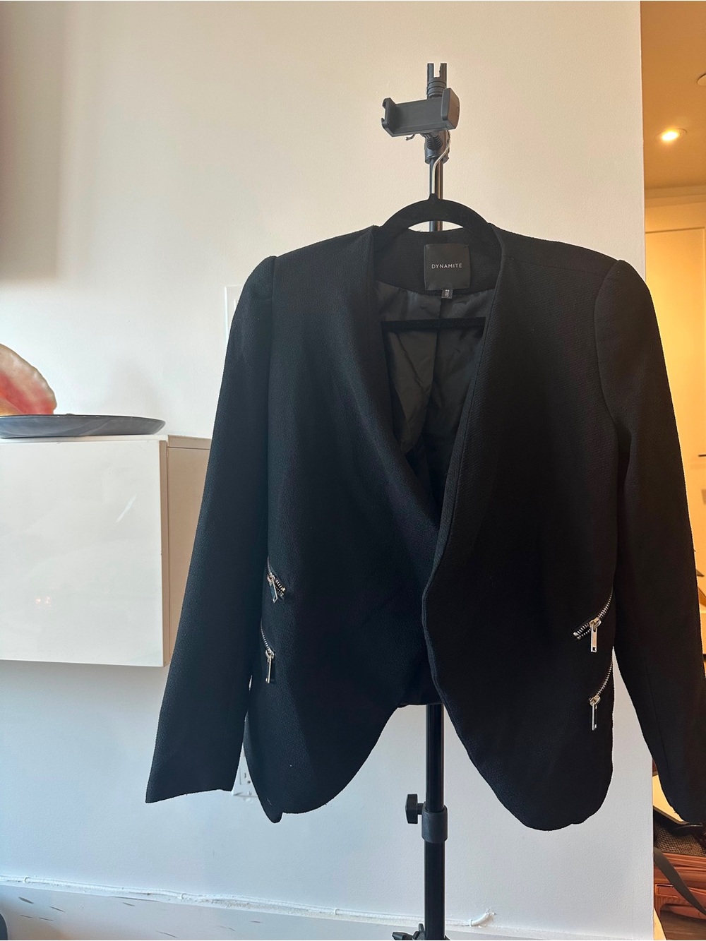 Dynamite Black Women's Tailored Zip-Accent Blazer
